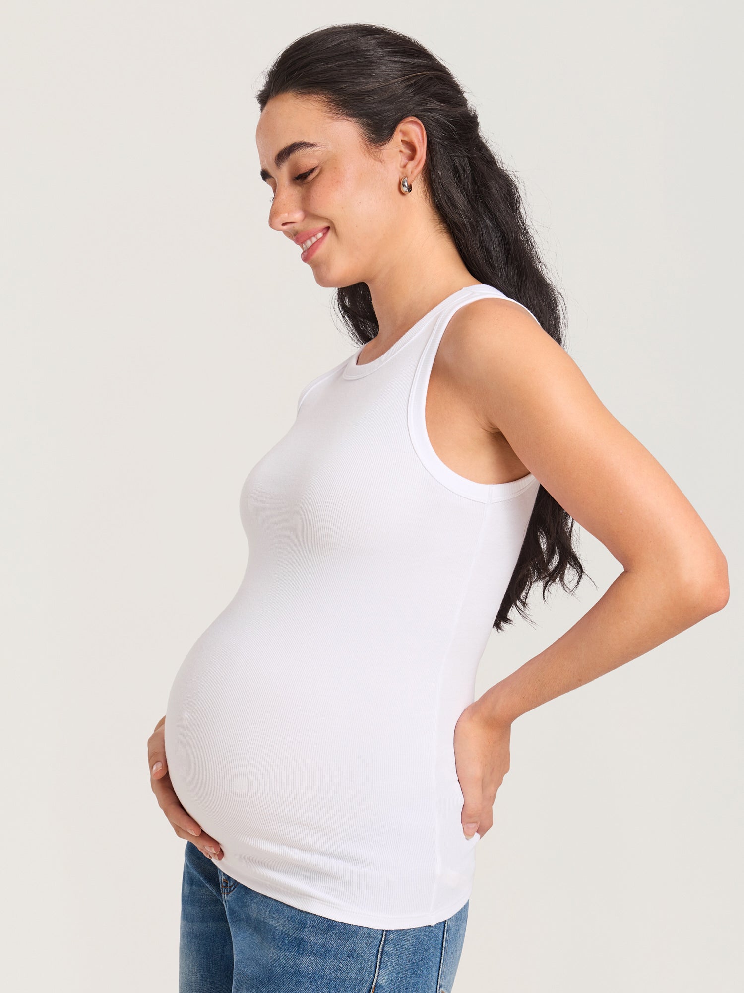 Cotton Rib Crew Neck Maternity Tank Top