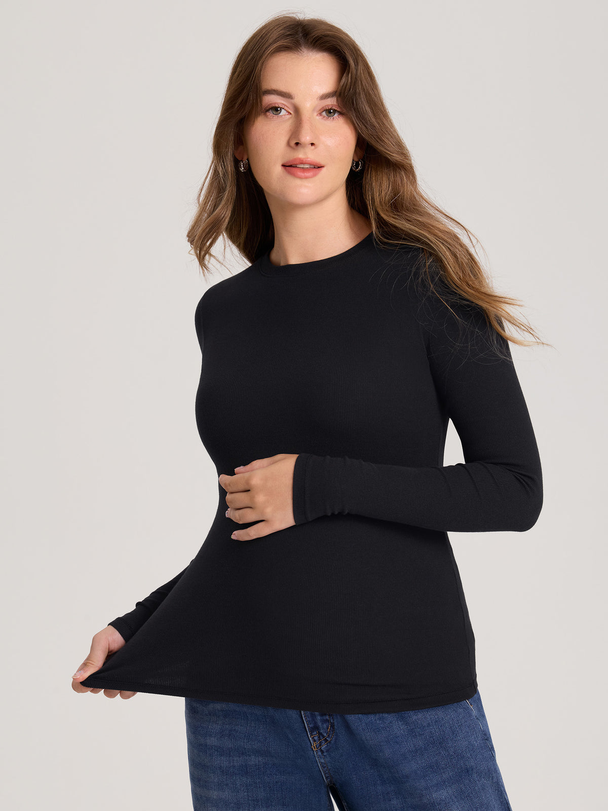 Cotton Rib Crew Neck Maternity Top