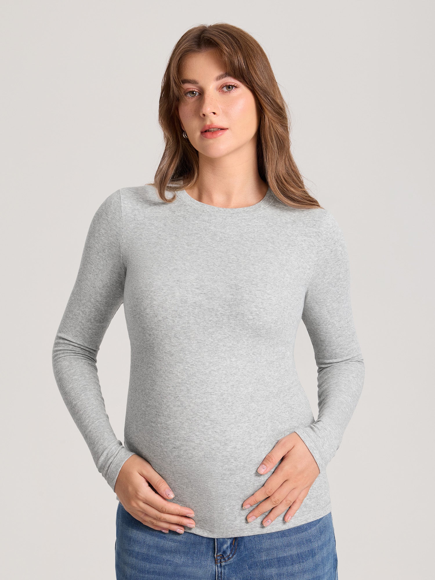Cotton Rib Crew Neck Maternity Top