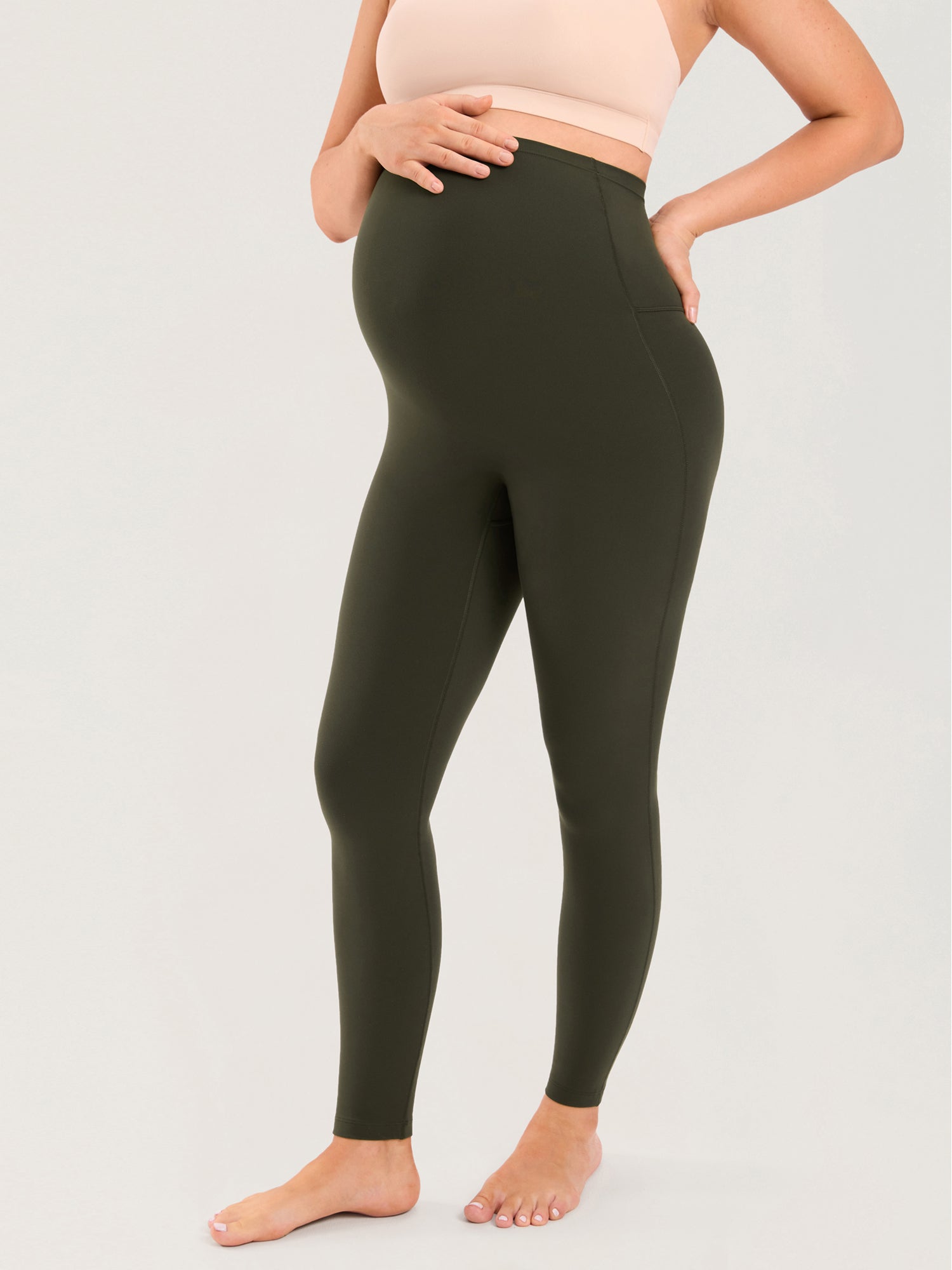 Natrelax® Seamless-Front Maternity Leggings 25" Olive Green