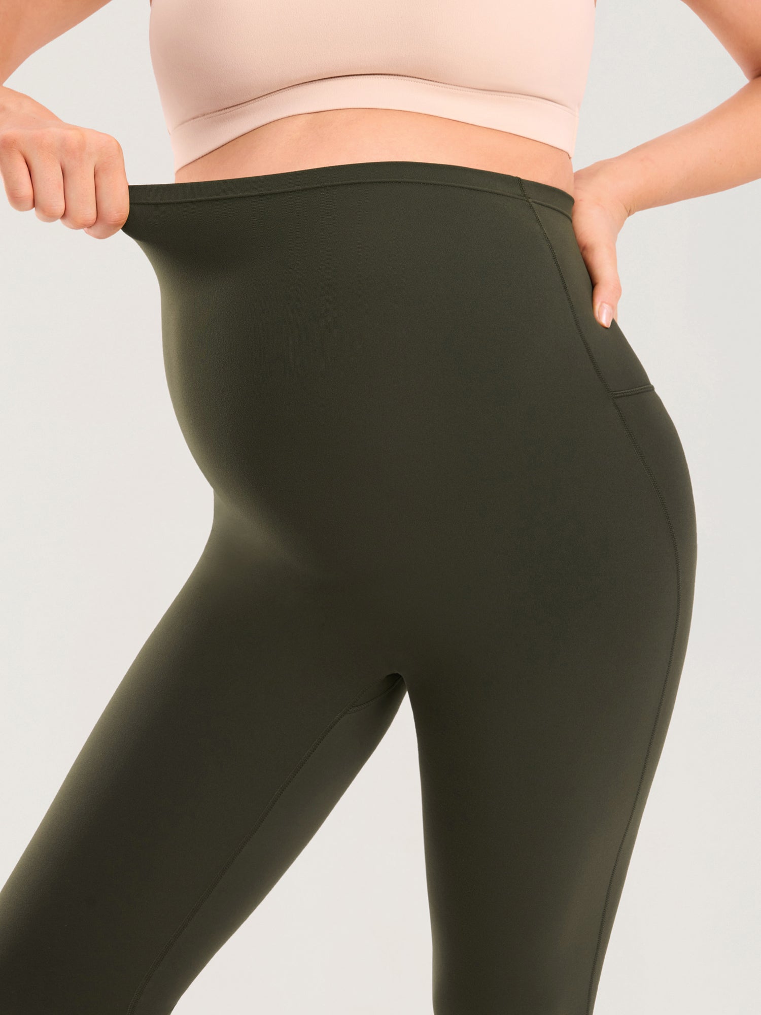 Natrelax® Seamless-Front Maternity Leggings 25" Olive Green