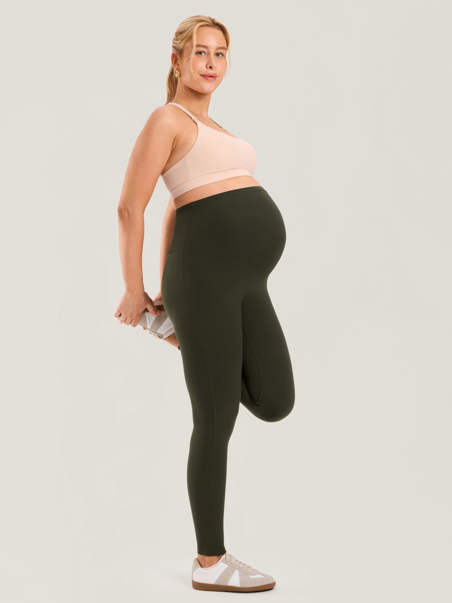Natrelax® Seamless-Front Maternity Leggings 25" Olive Green