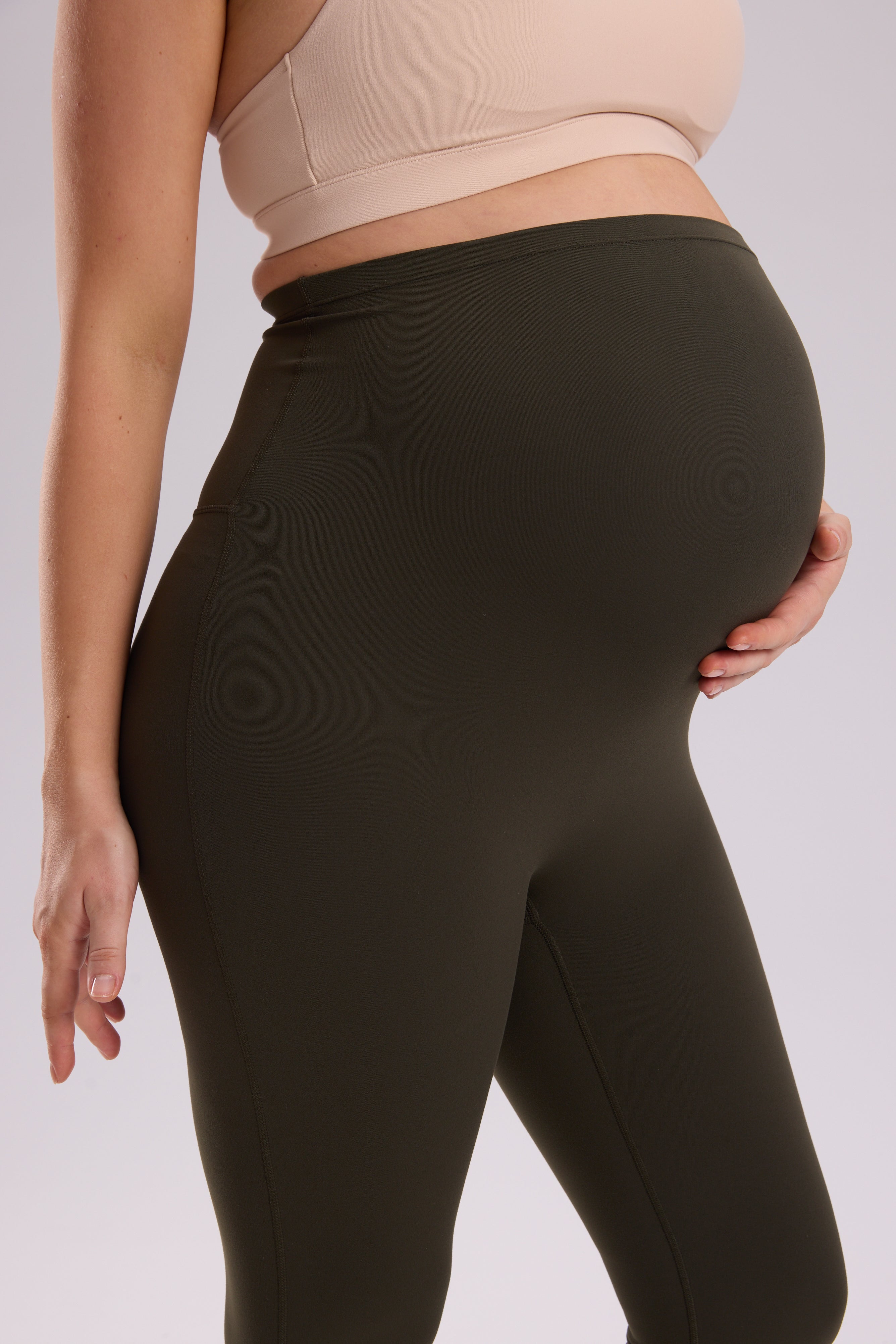 Natrelax® Seamless-Front Maternity Leggings 25" Olive Green