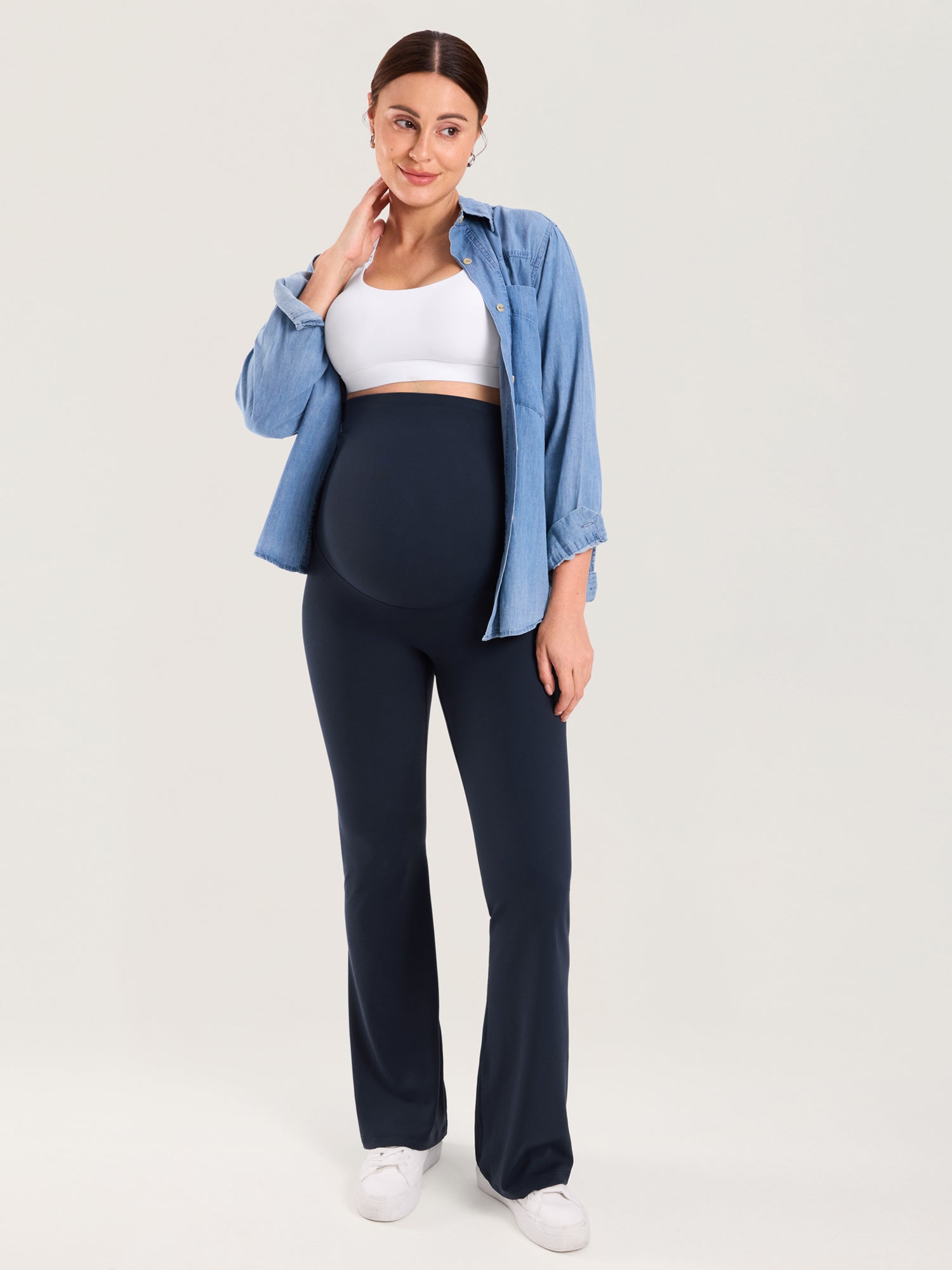 Natrelax® No Front Seam Maternity Flare Leggings 31.5" Twilight Blue