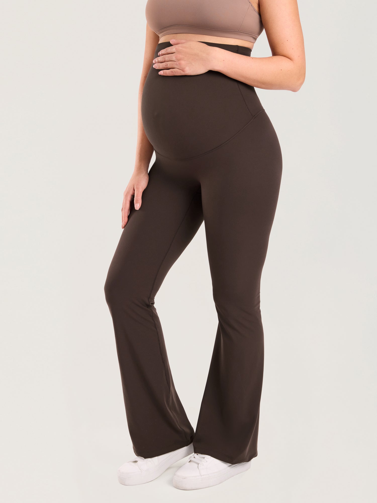 Natrelax® No Front Seam Maternity Flare Leggings 31.5" Clay Brown