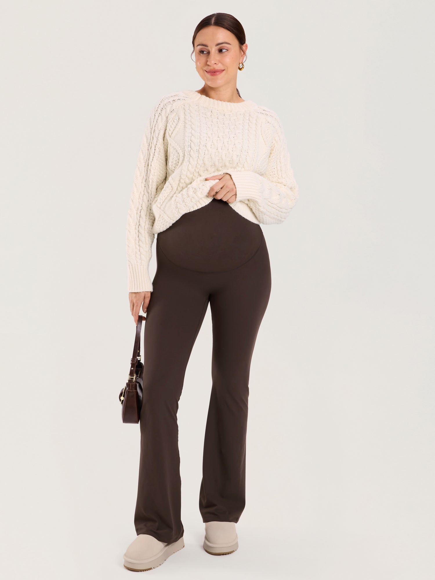 Natrelax® No Front Seam Maternity Flare Leggings 31.5" Clay Brown