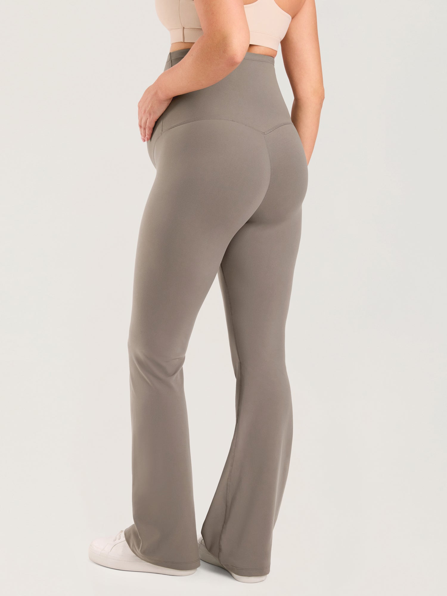 Natrelax® No Front Seam Maternity Flare Leggings 31.5" Khaki Taupe
