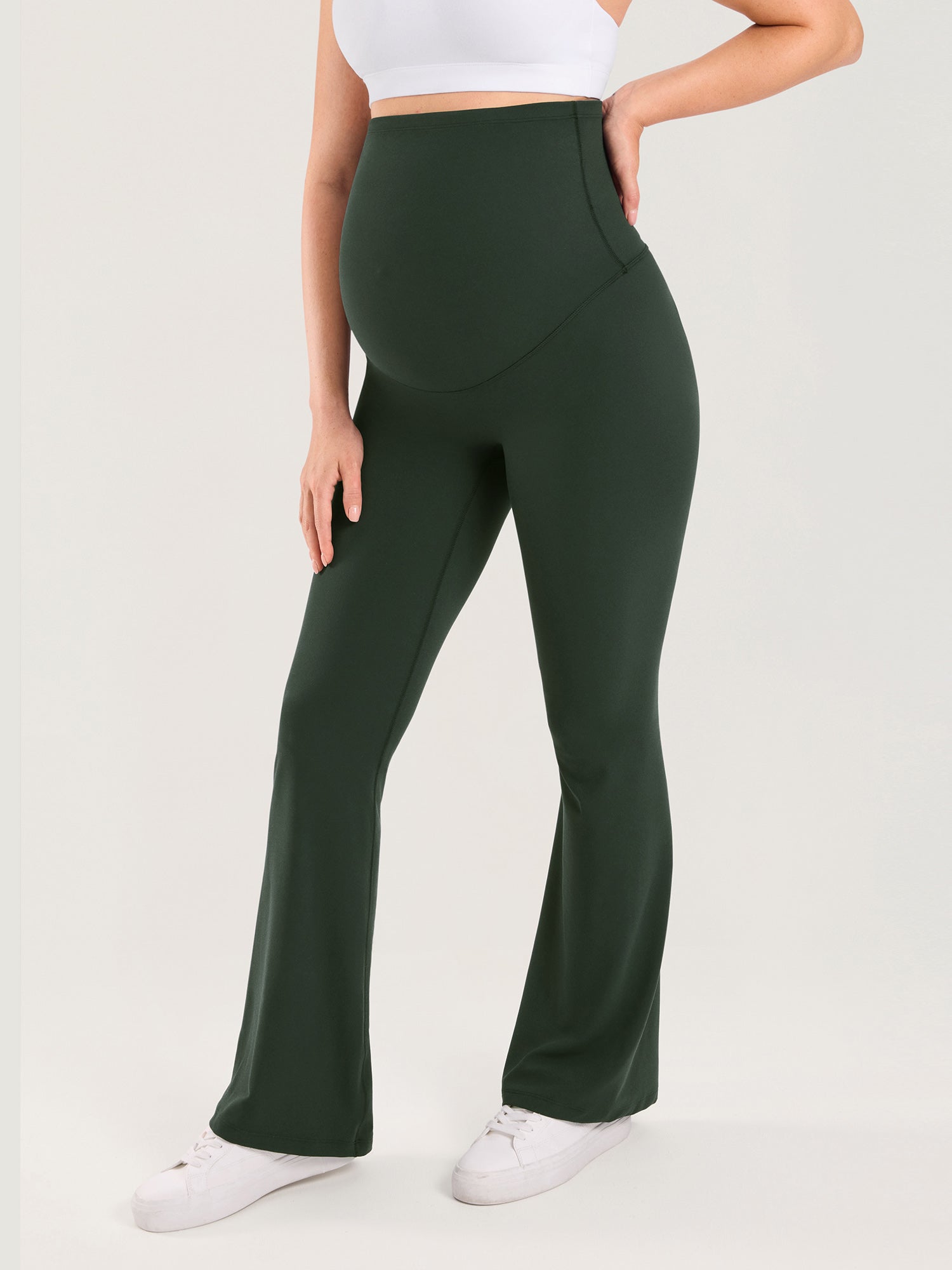 Natrelax® No Front Seam Maternity Flare Leggings 31.5" Legend Green