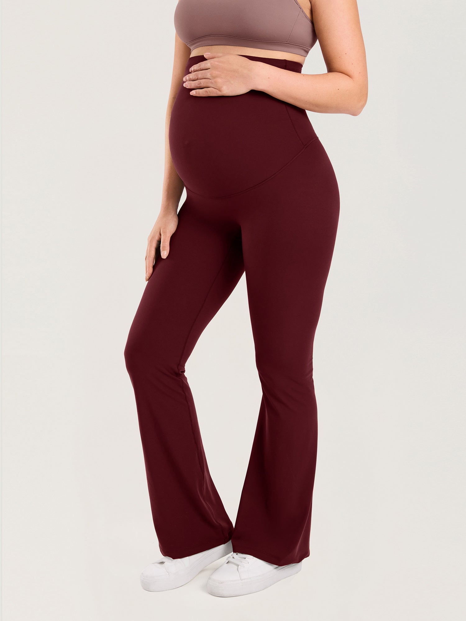 Natrelax® No Front Seam Maternity Flare Leggings 31.5" Red Merlot