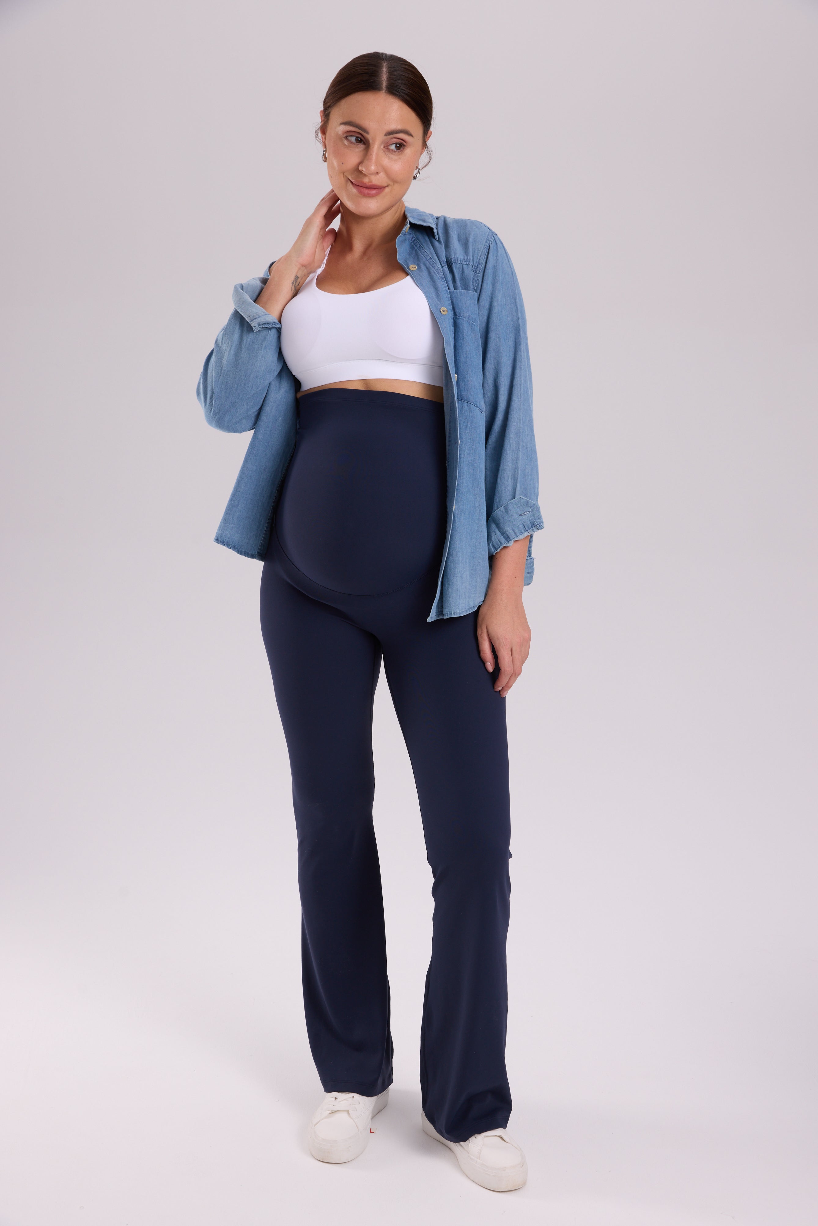 Natrelax® No Front Seam Maternity Flare Leggings 31.5" Twilight Blue