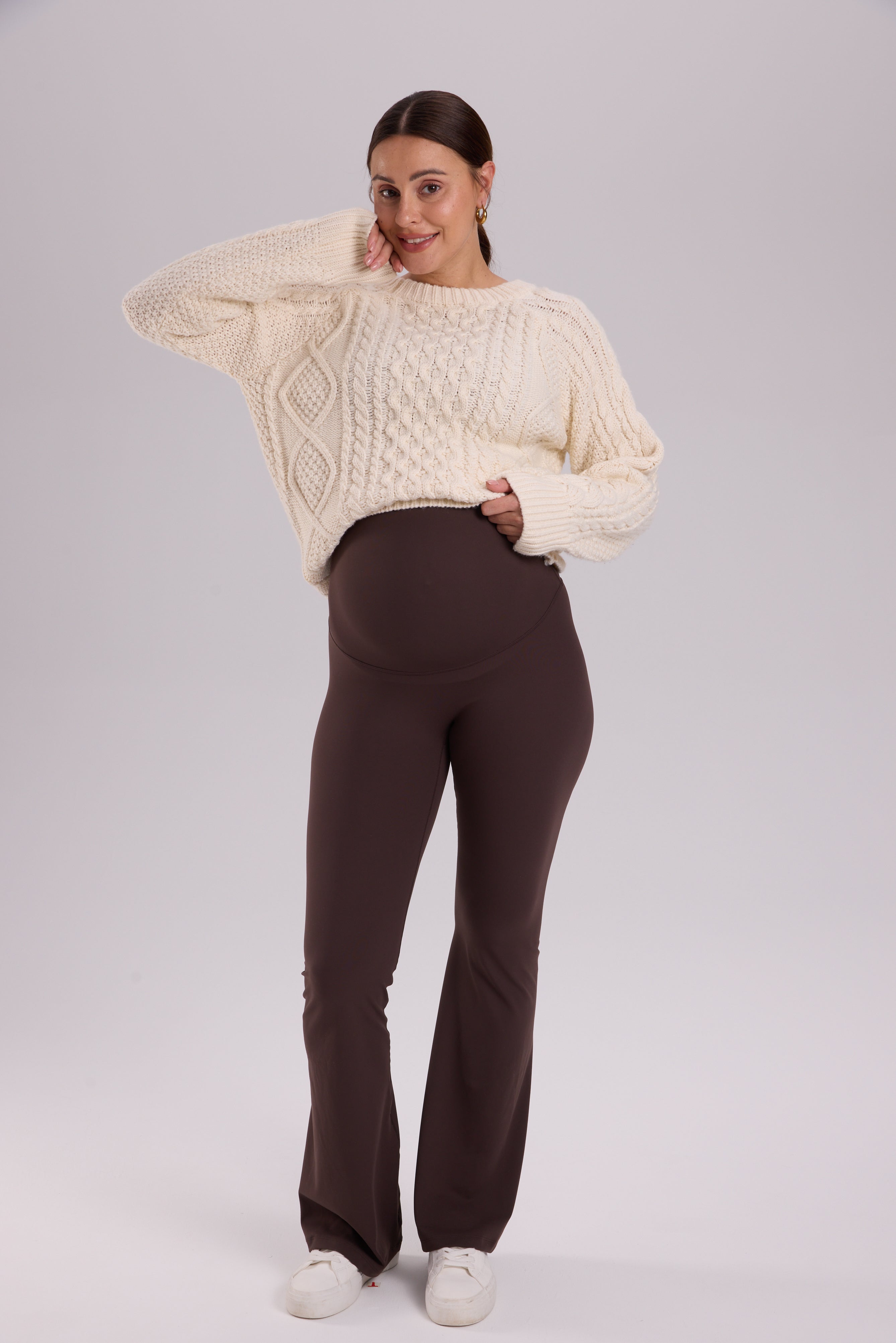 Natrelax® No Front Seam Maternity Flare Leggings 31.5" Clay Brown