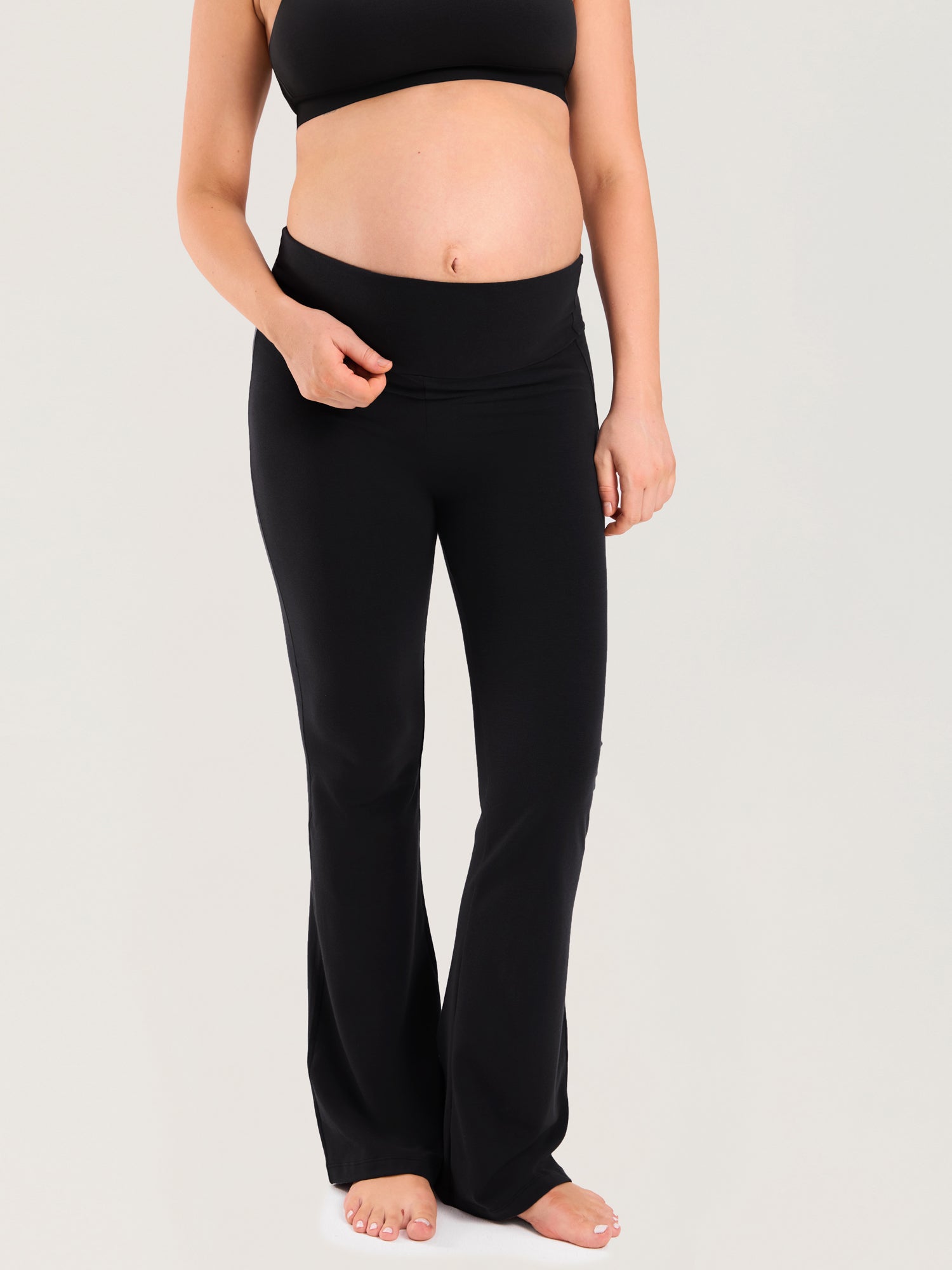 Cotton Foldover Maternity Flare Pants 30.5" Black