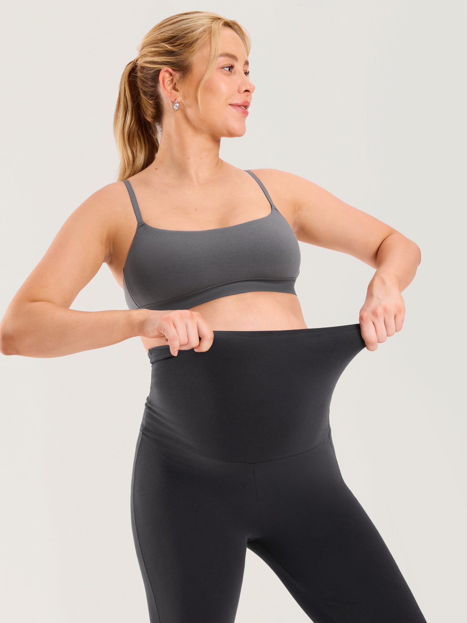 Cotton Foldover Maternity Flare Pants 30.5" Graphite Grey