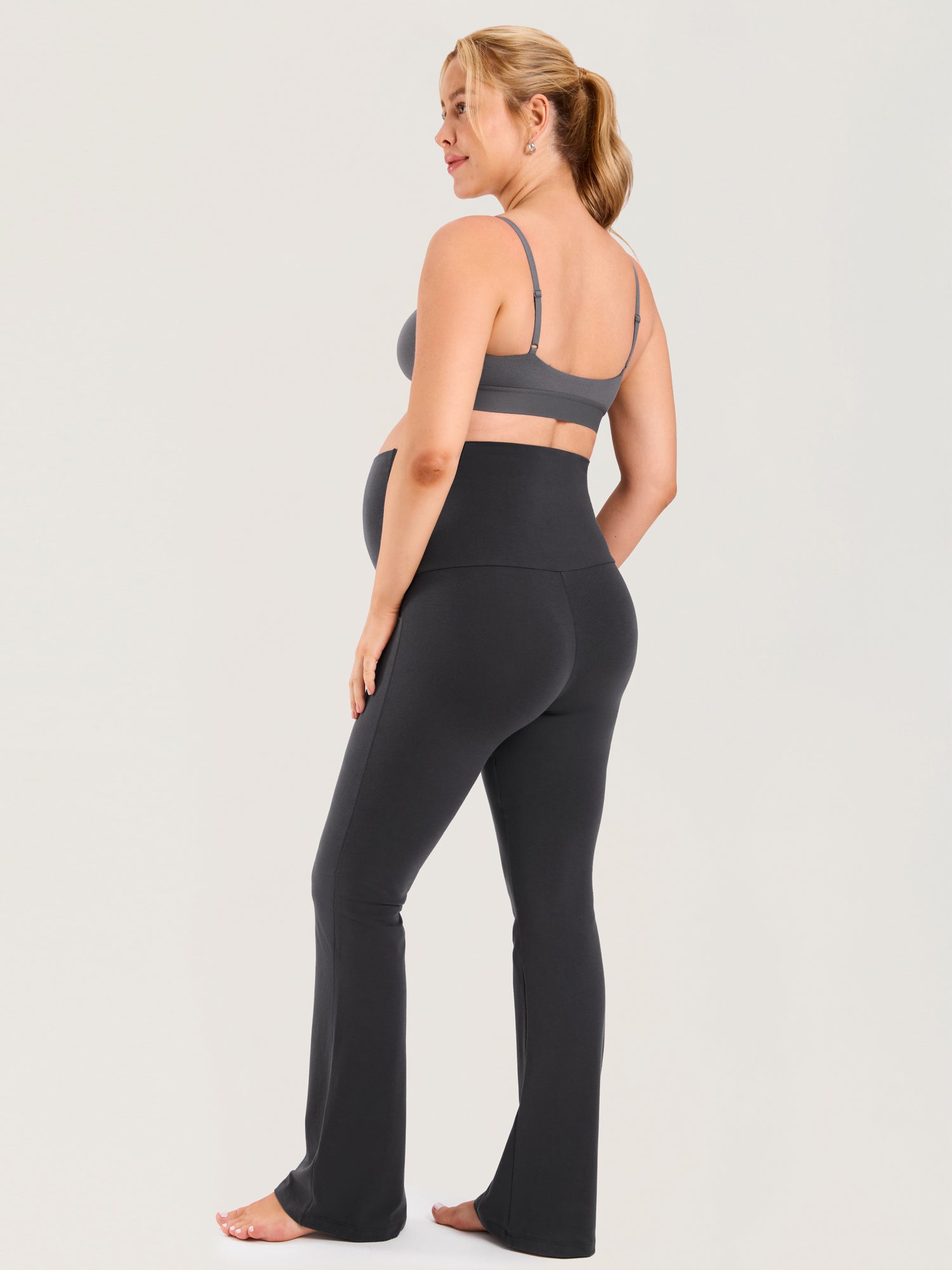 Cotton Foldover Maternity Flare Pants 30.5" Graphite Grey