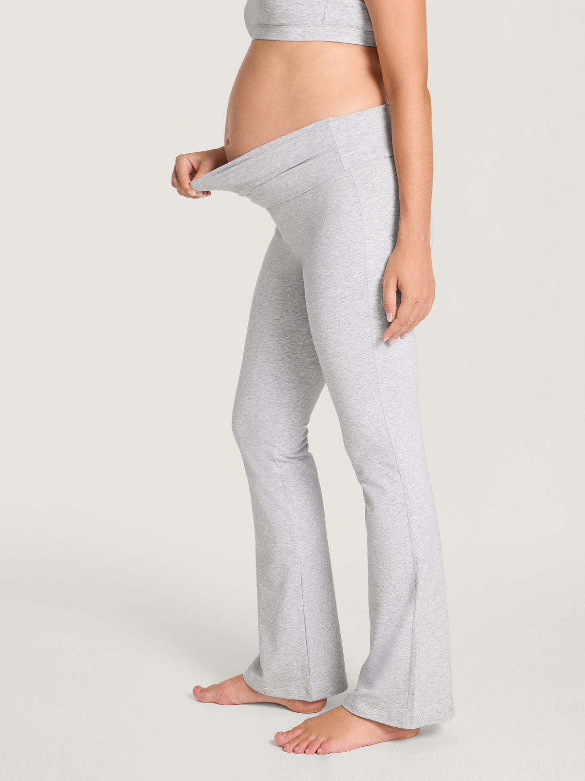 Cotton Foldover Maternity Flare Pants 30.5" Cloud Grey