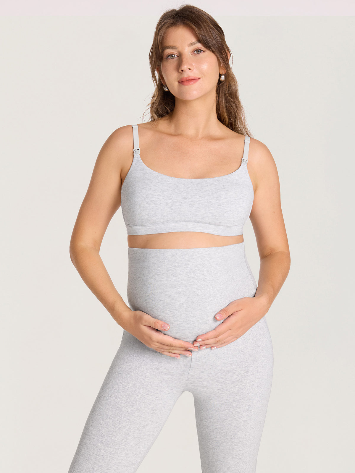 Cotton Foldover Maternity Flare Pants 30.5" Cloud Grey