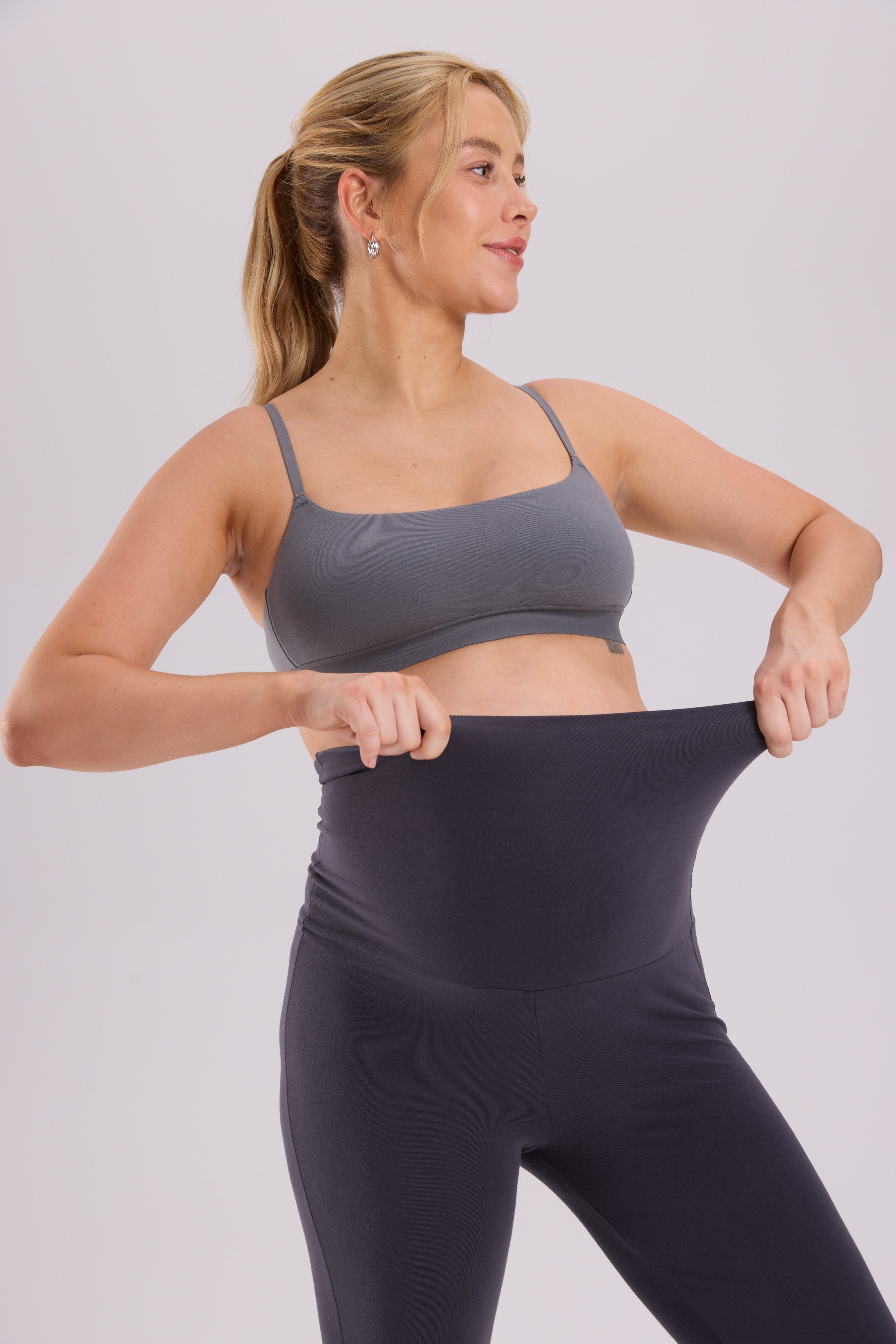 Cotton Foldover Maternity Flare Pants 30.5" Graphite Grey