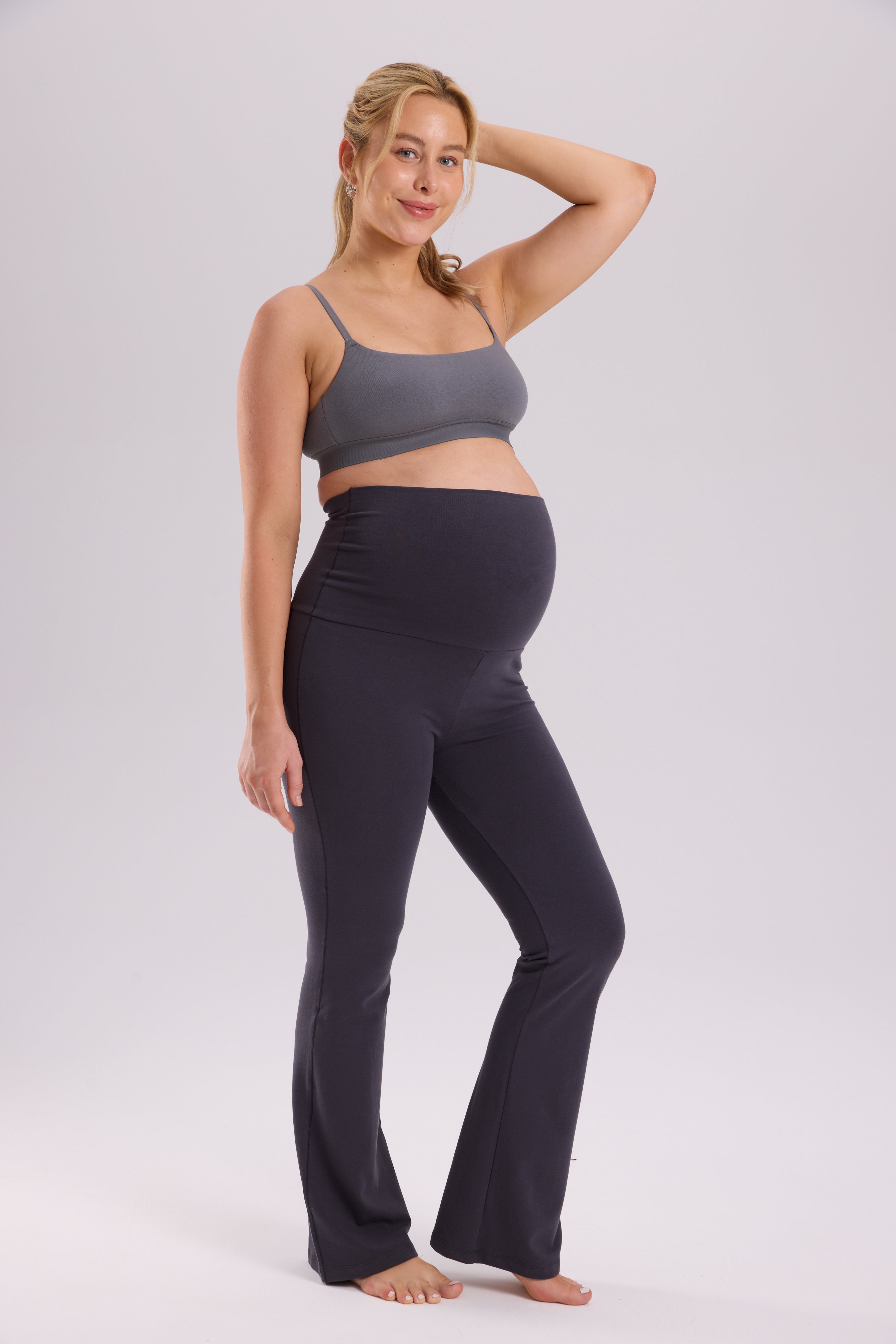 Cotton Foldover Maternity Flare Pants 30.5" Graphite Grey