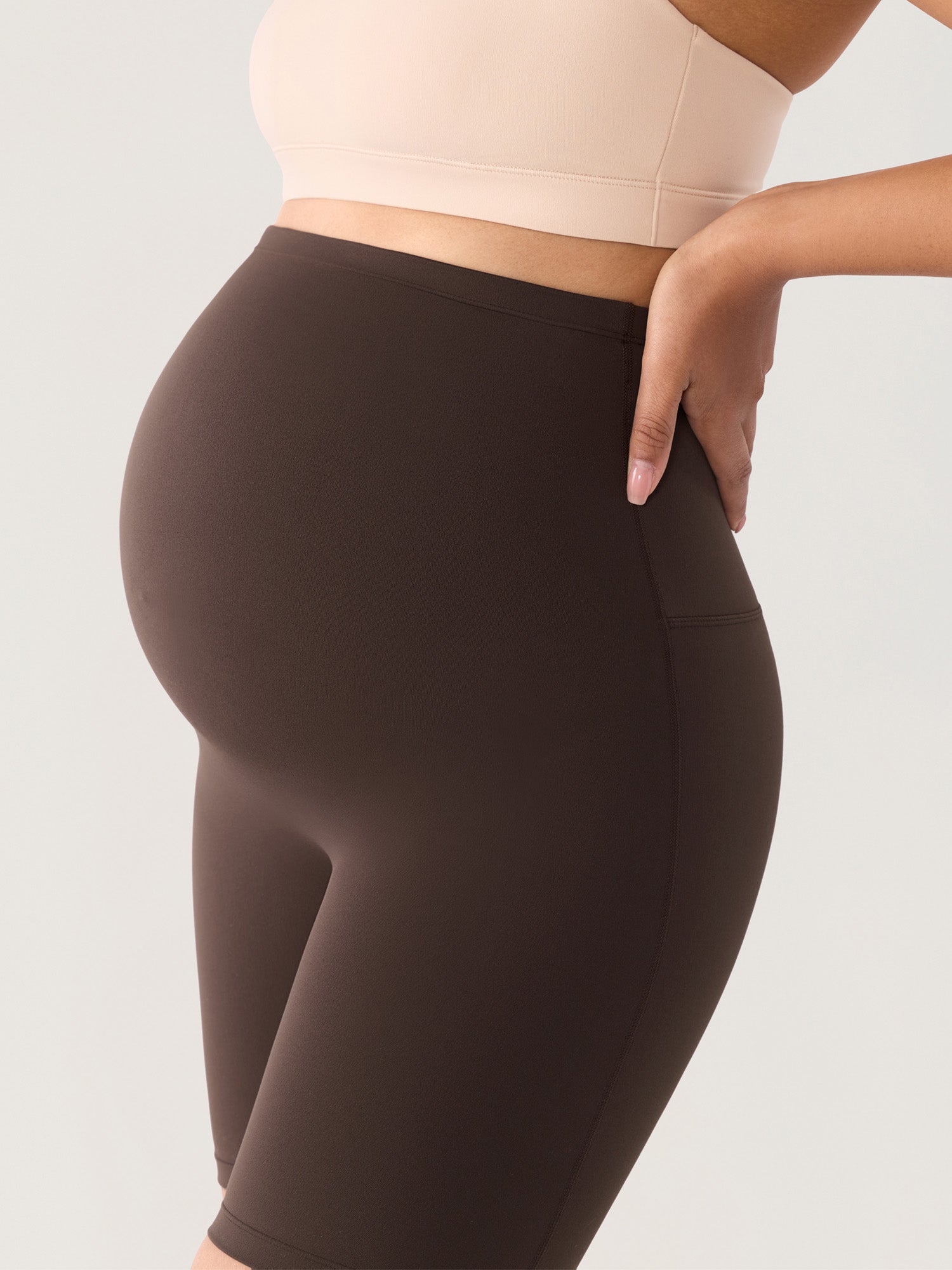 Natrelax® Seamless-Front Maternity Shorts 6" Clay Brown