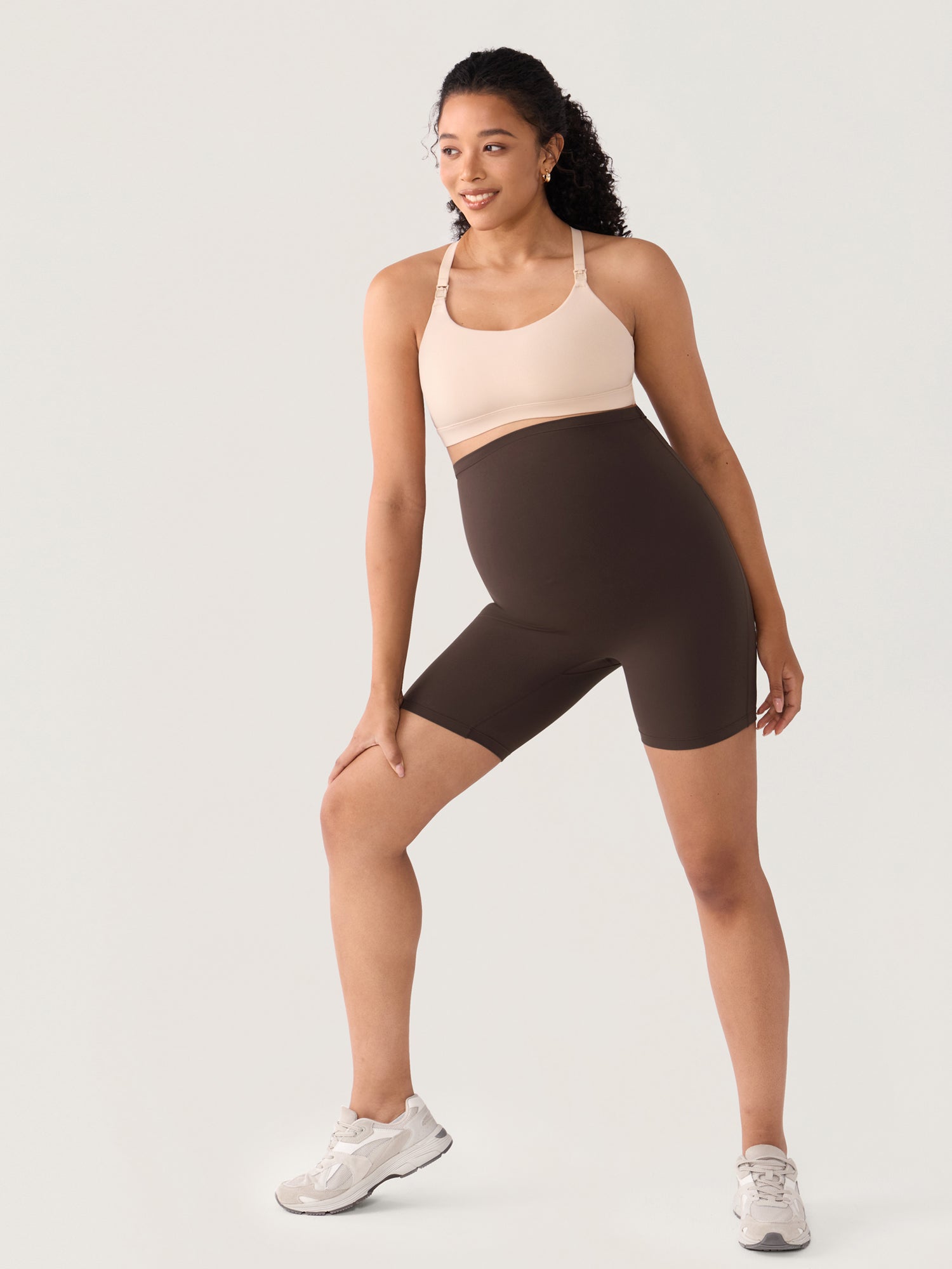 Natrelax® Seamless-Front Maternity Shorts 6" Clay Brown