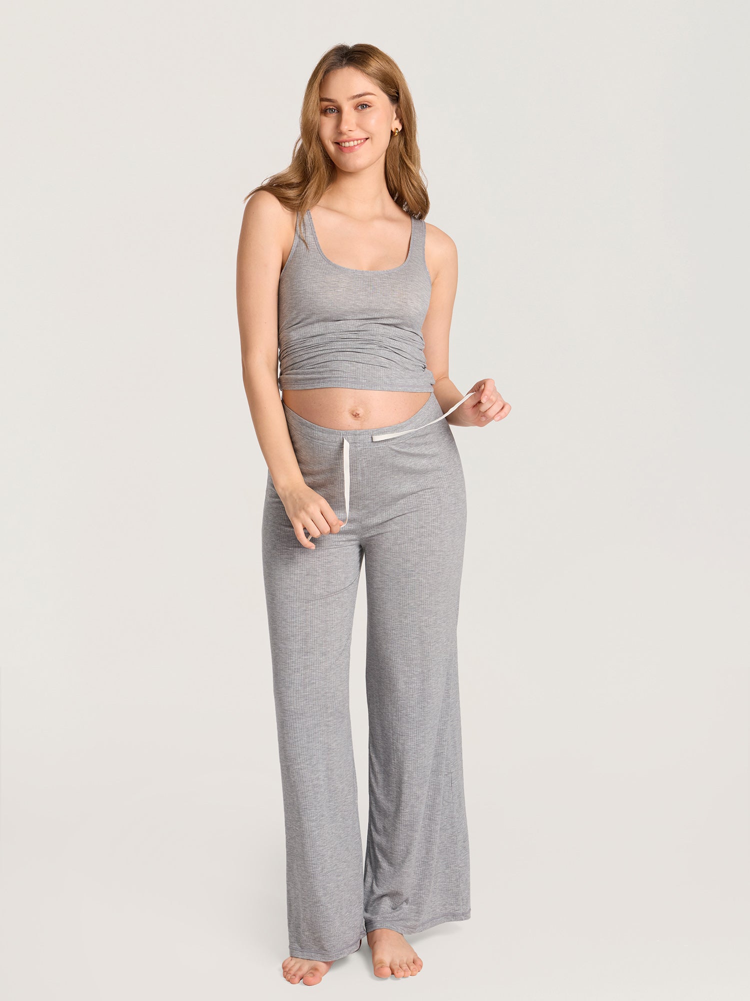 Naturveil Modal Ribbed Maternity Lounge Pants Moon Heather Grey