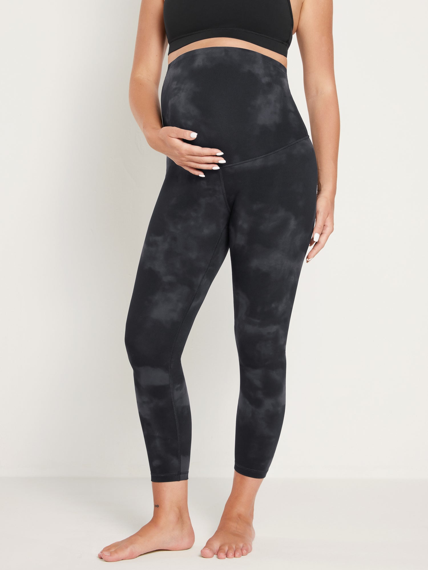 Natrelax® Maternity Leggings 25" - Super High Waist Black Tie Dye Flowers