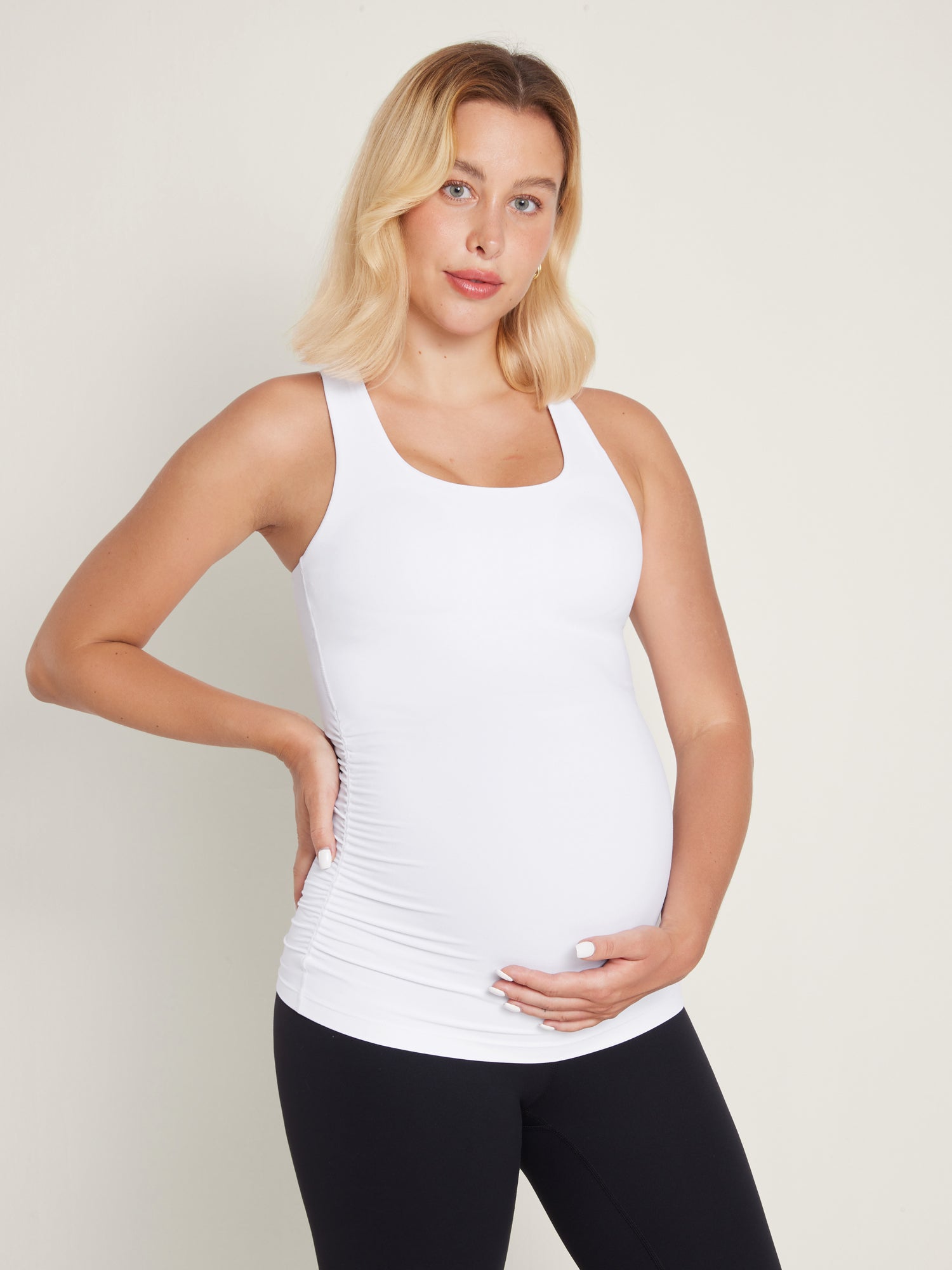 Natrelax® Racerback Maternity Tank - Ruched Sides White