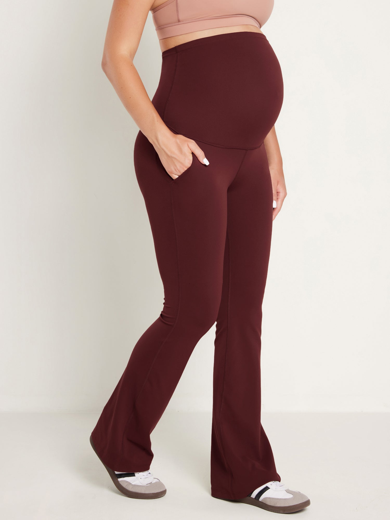 Natrelax® Maternity Flare Leggings 31" - With Pockets Red Merlot