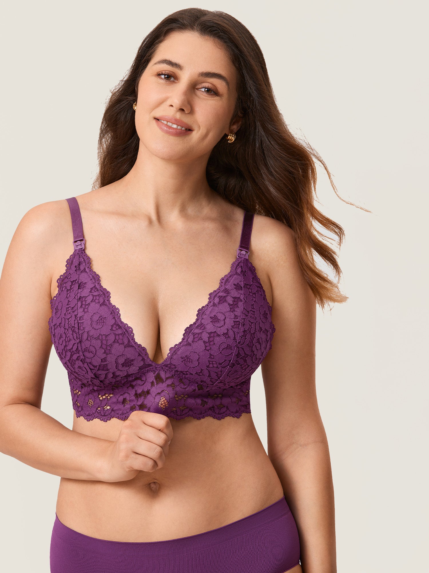 Lace Plunge Nursing Bralette Mulberries Purple