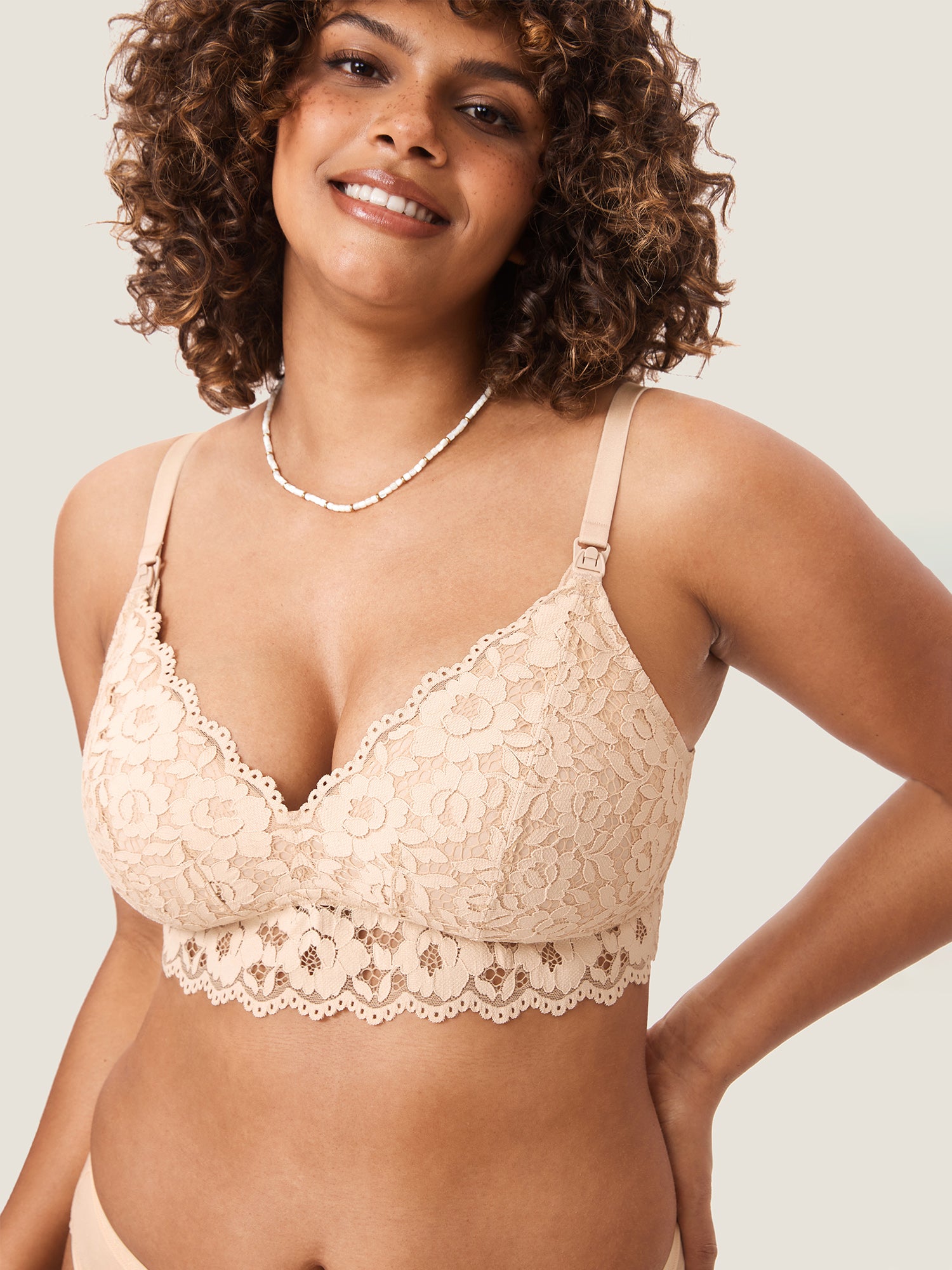 More Support Lace Nursing Bralette Beige