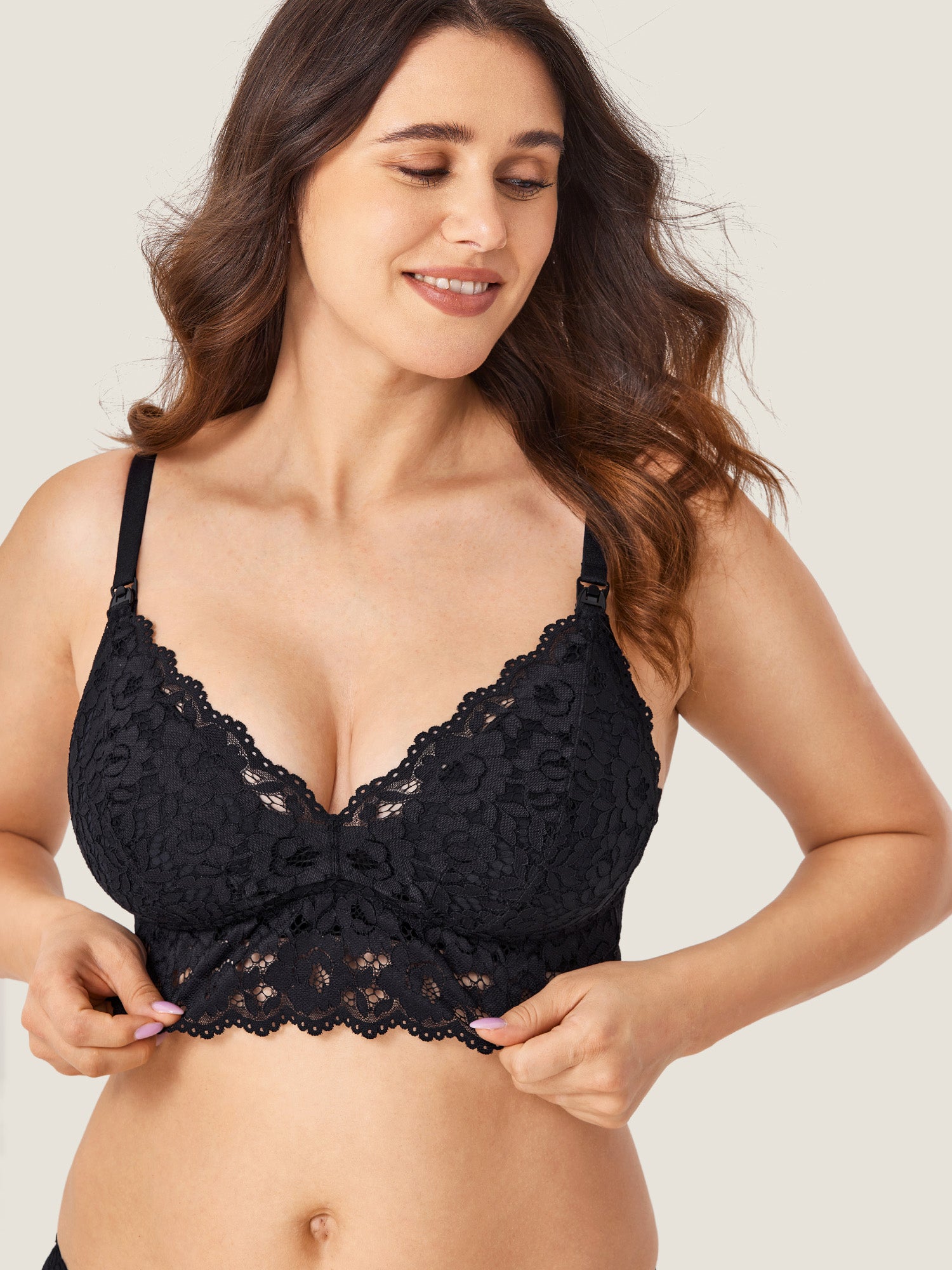 More Coverage Lace Plunge Nursing Bralette Black