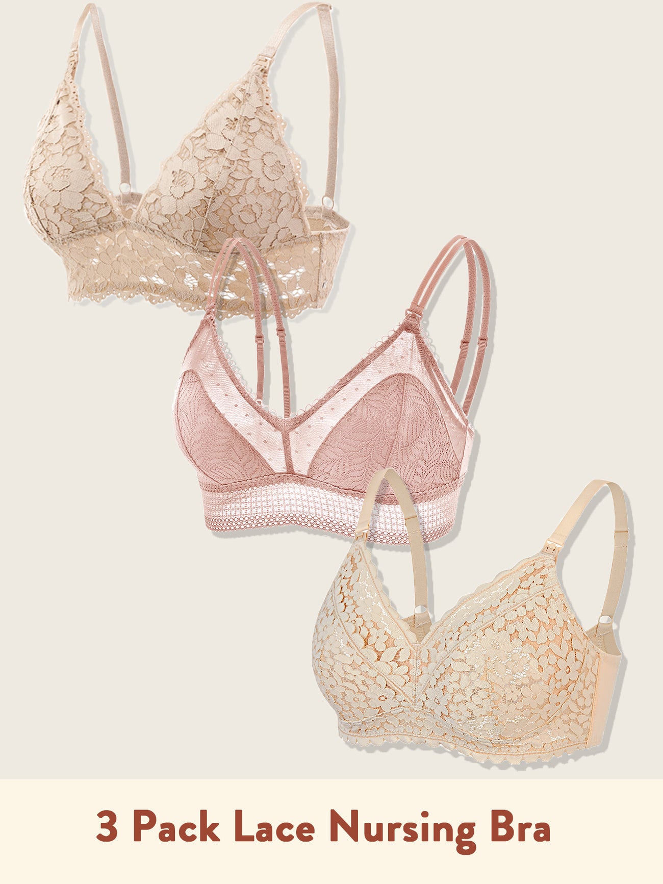 3 Pack Lace Nursing Bra