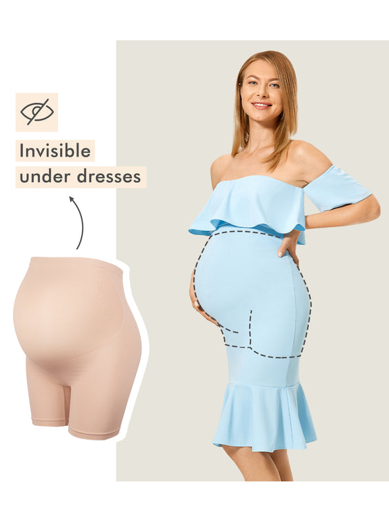 High Waist Shapewear Maternity Shorts|Seamless Beige