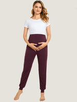 Casual Stretchy Maternity Joggers Burgundy Purple