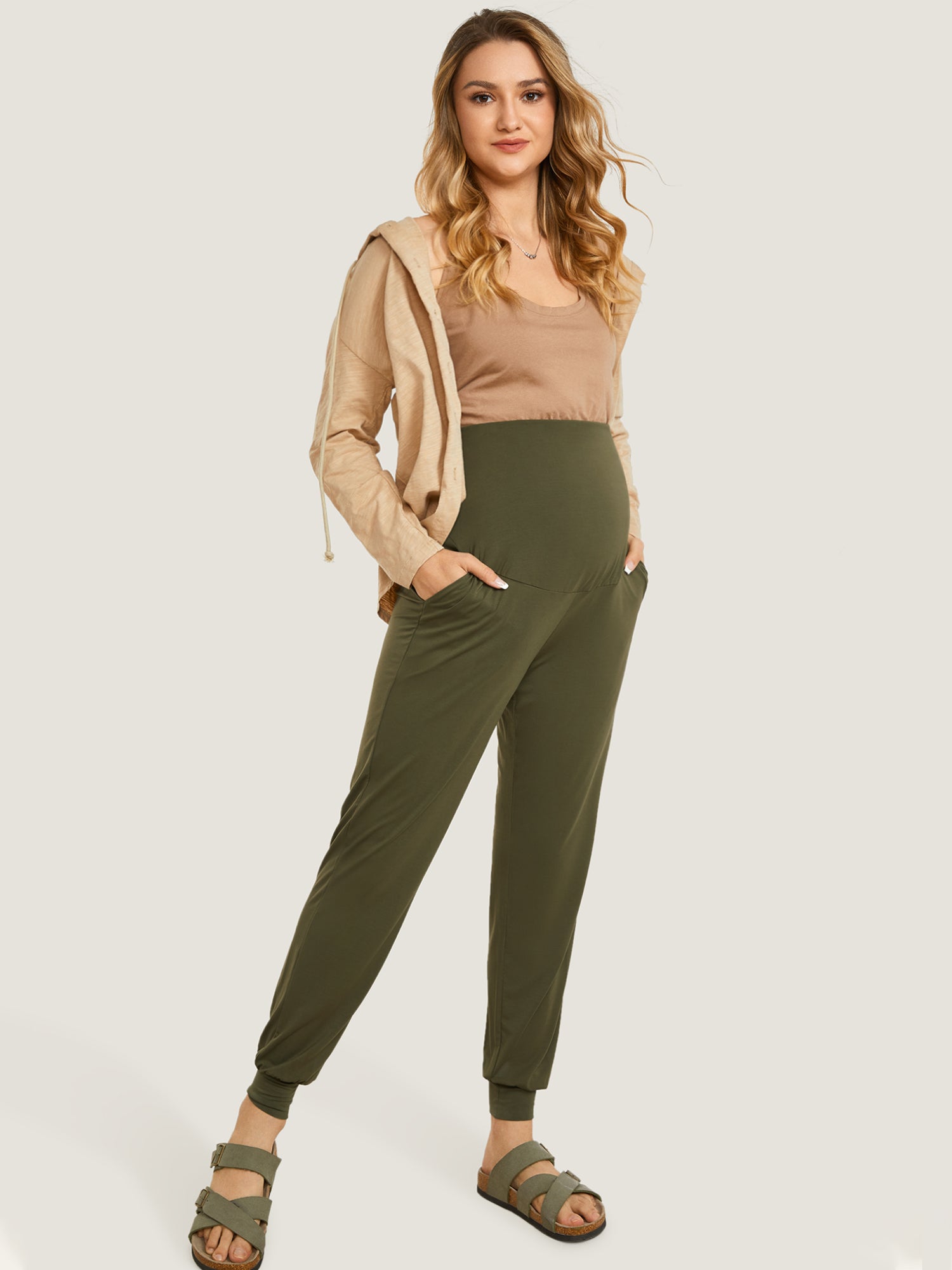 Casual Stretchy Maternity Joggers Warm green
