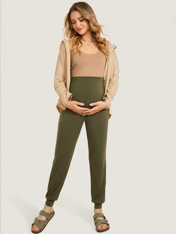 Casual Stretchy Maternity Joggers Warm green